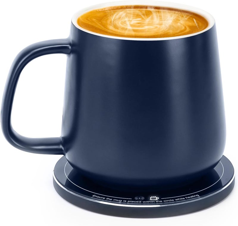 APEKX Warm Cup Coffee Mug Warmer Set - Smart Stable Constant Temperature 131°F, 15W Wireless Charging, 12.8 oz Capacity - Supports USB-C Interface, Automatic Power On/Off Function (4 H). (Deep Navy) - Image 1